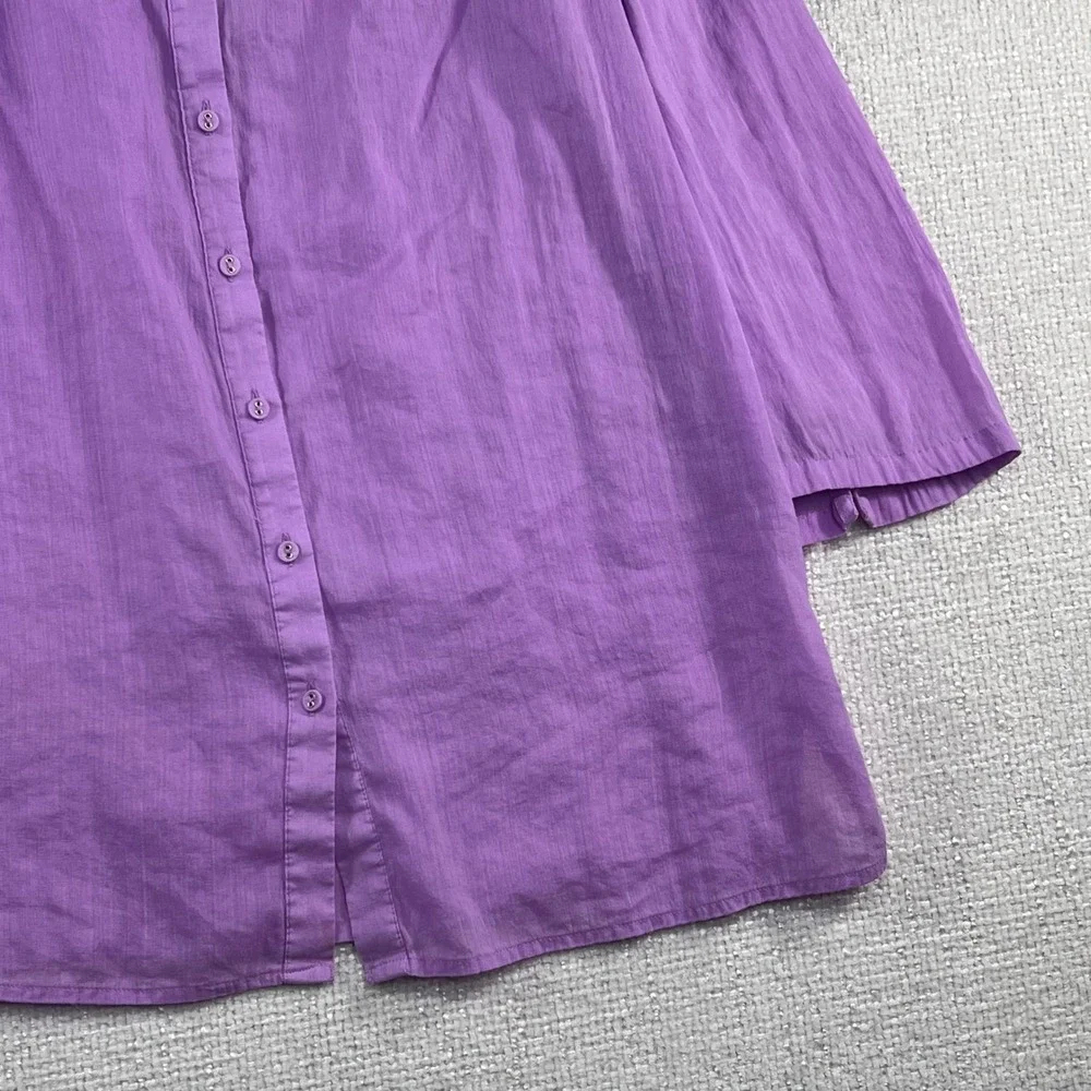 LOFT Purple Band Collar Button Down Blouse 3/4 Sleeve Pleated Yoke Size M - Picture 4 of 10